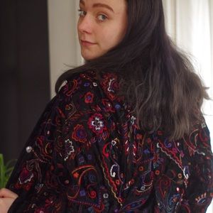 Black Velvet Embroidered Bomber Jacket